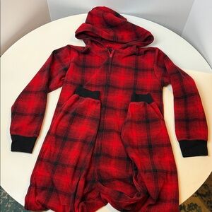 Gap Kids Pajama Onesie Kids Red Plaid Hooded Onesie. Kids Size 10